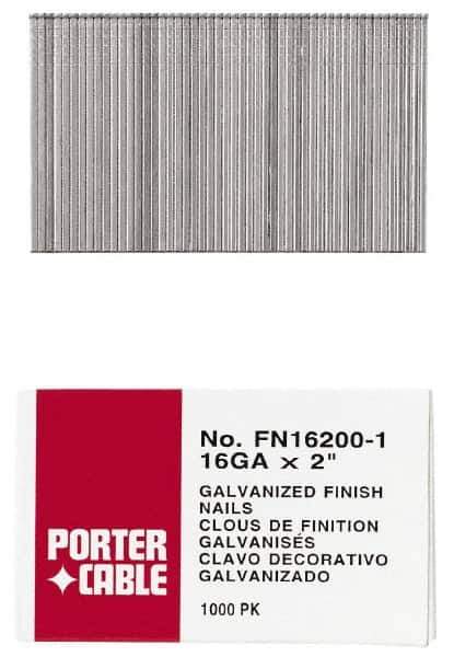 Porter-Cable - 16 Gauge 1-1/2" Long Finishing Nails for Power Nailers - Grade 2 Steel, Galvanized Finish, Smooth Shank, Straight Stick Collation, Chisel Point - Top Tool & Supply