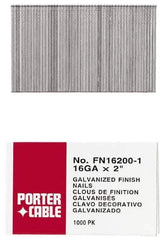 Porter-Cable - 16 Gauge 1" Long Finishing Nails for Power Nailers - Grade 2 Steel, Galvanized Finish, Smooth Shank, Straight Stick Collation, Chisel Point - Top Tool & Supply