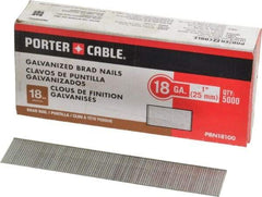 Porter-Cable - 18 Gauge 1" Long Brad Nails for Power Nailers - Grade 2 Steel, Galvanized Finish, Smooth Shank, Straight Stick Collation, Brad Head, Chisel Point - Top Tool & Supply