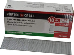 Porter-Cable - 18 Gauge 1-1/2" Long Brad Nails for Power Nailers - Grade 2 Steel, Galvanized Finish, Smooth Shank, Straight Stick Collation, Brad Head, Chisel Point - Top Tool & Supply