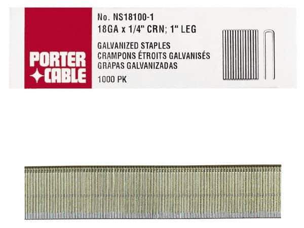 Porter-Cable - 1-1/4" Long x 1/4" Wide, 18 Gauge Narrow Crown Construction Staple - Grade 2 Steel, Galvanized Finish - Top Tool & Supply