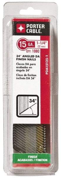 Porter-Cable - 15 Gauge 1-3/4" Long Finishing Nails for Power Nailers - Grade 2 Steel, Bright Finish, Angled Stick Collation, Chisel Point - Top Tool & Supply