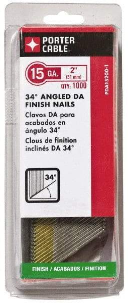 Porter-Cable - 15 Gauge 2" Long Finishing Nails for Power Nailers - Grade 2 Steel, Bright Finish, Angled Stick Collation, Chisel Point - Top Tool & Supply