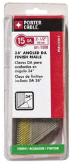 Porter-Cable - 15 Gauge 2-1/2" Long Finishing Nails for Power Nailers - Grade 2 Steel, Bright Finish, Angled Stick Collation, Chisel Point - Top Tool & Supply