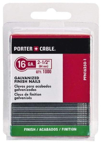 Porter-Cable - 16 Gauge 2" Long Finishing Nails for Power Nailers - Grade 2 Steel, Galvanized Finish, Straight Stick Collation, Chisel Point - Top Tool & Supply