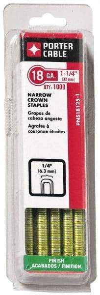 Porter-Cable - 1-1/4" Long x 1/4" Wide, 18 Gauge Narrow Crown Construction Staple - Grade 2 Steel, Galvanized Finish - Top Tool & Supply