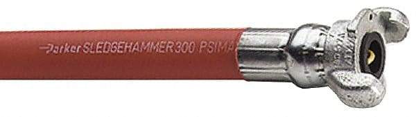 Parker - 3/4" ID x 1-5/32" OD 50' Long Sledgehammer Hose - Universal Style Coupling Ends, 300 Working psi, -40 to 212°F, Red - Top Tool & Supply