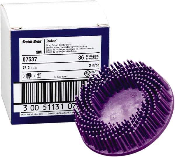 3M - 3" 36 Grit Ceramic Straight Disc Brush - Very Coarse Grade, Type R Quick Change Connector, 3/4" Trim Length, 0.37" Arbor Hole - Top Tool & Supply