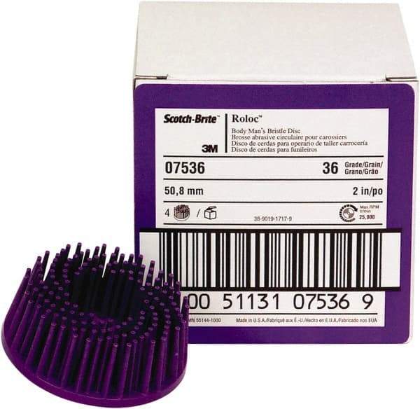 3M - 2" 36 Grit Ceramic Straight Disc Brush - Very Coarse Grade, Type R Quick Change Connector, 3/4" Trim Length, 0.37" Arbor Hole - Top Tool & Supply