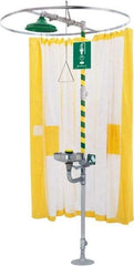 Haws - 78" Long, Tyvek Plumbed Wash Station Shower Curtain - Yellow & White Matting, Compatible with Emergency Showers - Top Tool & Supply