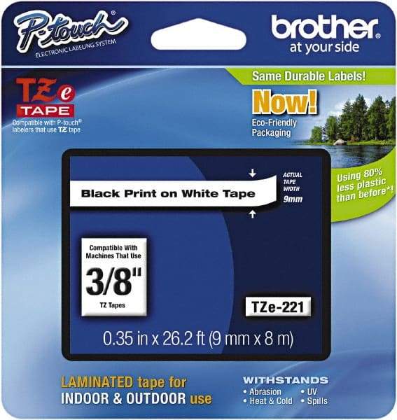 Brother - 3/8" Wide x 314.4" Long, White Plastic/Paper Tape Cassette - For Label Maker - Top Tool & Supply