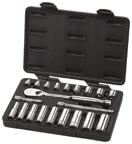 GearWrench - 21 Piece 3/8" Drive Deep Well Socket Set - 6, 12 Points, 3/8" to 3/4" Range, Inch Measurement Standard - Top Tool & Supply