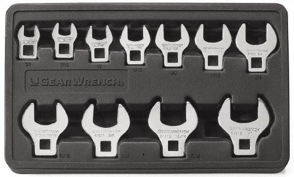 GearWrench - 11 Piece Open End Crowfoot Wrench Set - 3/8 to 1", with Plastic Tray - Top Tool & Supply