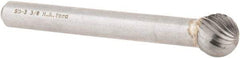 M.A. Ford - 3/8" Cut Diam, 1/4" Shank Diam, Ball Head Single Cut Burr - Carbide, Radius End, 5/16" LOC, 2-5/16" OAL - Top Tool & Supply