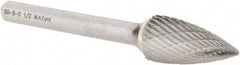 M.A. Ford - 1/2" Cut Diam, 1/4" Shank Diam, Tree Head Double Cut Burr - Carbide, Point End, 1" LOC, 3" OAL - Top Tool & Supply