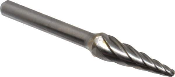 M.A. Ford - 3/8" Cut Diam, 1/4" Shank Diam, Taper Head Single Cut Burr - Carbide, Radius End, 1-1/8" LOC, 3-3/16" OAL - Top Tool & Supply