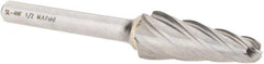 M.A. Ford - 1/2" Cut Diam, 1/4" Shank Diam, Taper Head Single Cut Burr - Carbide, Radius End, 1-3/16" LOC, 3-1/4" OAL - Top Tool & Supply