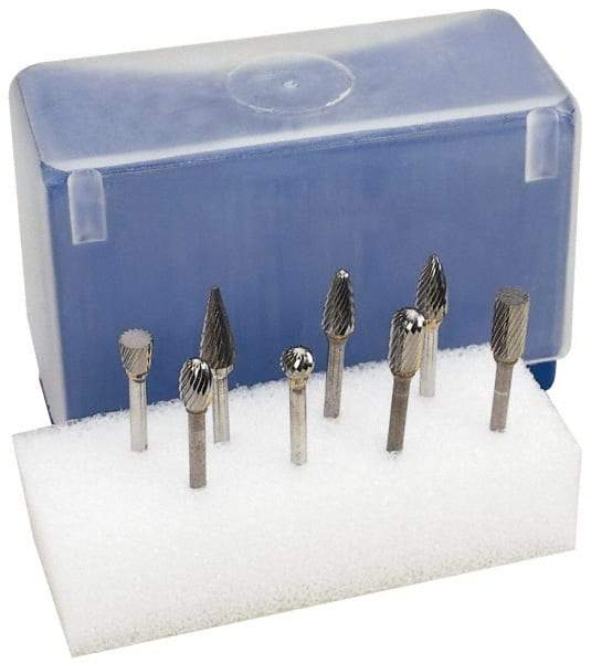 M.A. Ford - 8 Piece, 1/4" Shank Burr Set - Tungsten Carbide, Multiple Head Shape - Top Tool & Supply