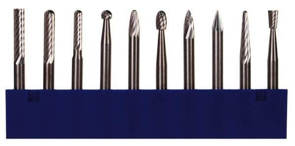 M.A. Ford - 10 Piece, 1/8" Shank Burr Set - Tungsten Carbide, Multiple Head Shape - Top Tool & Supply