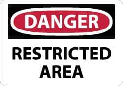 NMC - "Danger - Restricted Area", 14" Long x 20" Wide, Rigid Plastic Safety Sign - Rectangle, 0.05" Thick, Use for Security & Admittance - Top Tool & Supply