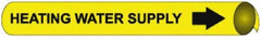 NMC - Pipe Marker with Heating Water Supply Legend and Arrow Graphic - 4-5/8 to 5-7/8" Pipe Outside Diam, Black on Yellow - Top Tool & Supply