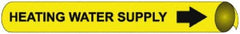 NMC - Pipe Marker with Heating Water Supply Legend and Arrow Graphic - 10 to 10" Pipe Outside Diam, Black on Yellow - Top Tool & Supply