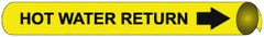 NMC - Pipe Marker with Hot Water Return Legend and Arrow Graphic - 4-5/8 to 5-7/8" Pipe Outside Diam, Black on Yellow - Top Tool & Supply