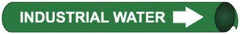 NMC - Pipe Marker with Industrial Water Legend and Arrow Graphic - 1-1/8 to 2-3/8" Pipe Outside Diam, White on Green - Top Tool & Supply