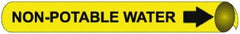 NMC - Pipe Marker with Non-Potable Water Legend and Arrow Graphic - 3-3/8 to 4-1/2" Pipe Outside Diam, Black on Yellow - Top Tool & Supply