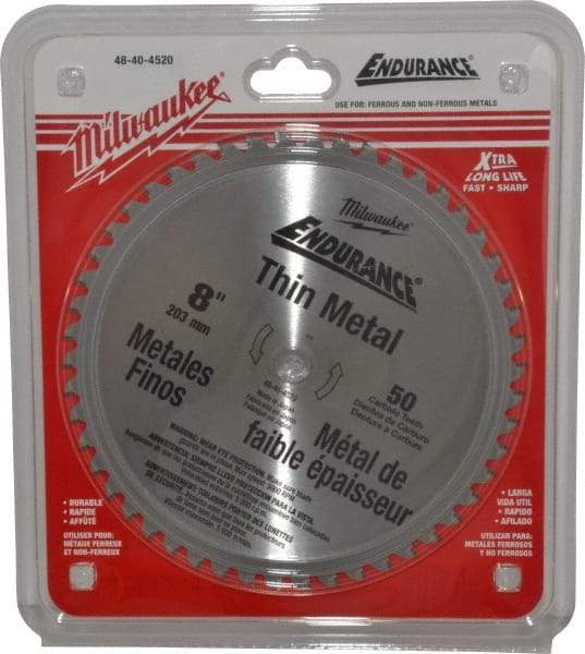 Milwaukee Tool - 8" Diam, 5/8" Arbor Hole Diam, 50 Tooth Wet & Dry Cut Saw Blade - Cermet-Tipped, Burr-Free, Clean, Smooth Action, Standard Round Arbor - Top Tool & Supply