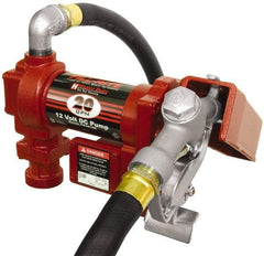 Tuthill - 20 GPM, 1" Hose Diam, DC High Flow Tank Pump with Manual Nozzle - 1" Inlet, 1" Outlet, 12 Volts, 12' Hose Length, 1/4 hp - Top Tool & Supply