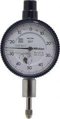 Mitutoyo - 1/4" Range, 0-50-0 Dial Reading, 0.001" Graduation Dial Drop Indicator - 1-5/8" Dial, 0.1" Range per Revolution, 0.001" Accuracy, Revolution Counter - Top Tool & Supply