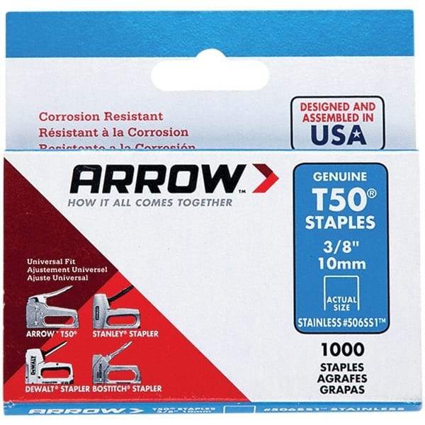 Arrow - 3/8" Wide Stainless Steel Heavy-Duty Staples - 3/8" Leg Length - Top Tool & Supply