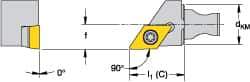 Kennametal - Left Hand Cut, Size KM16, DCMT 11T308 Insert Compatiblity, External Modular Turning & Profiling Cutting Unit Head - 10mm Ctr to Cutting Edge, 20mm Head Length, Through Coolant, Series Micro Screw-On - Top Tool & Supply