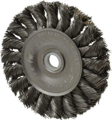 Weiler - 3" OD, 1/2" Arbor Hole, Knotted Steel Wheel Brush - 3/8" Face Width, 5/8" Trim Length, 0.014" Filament Diam, 25,000 RPM - Top Tool & Supply