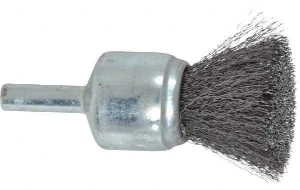 Weiler - 3/4" Brush Diam, Crimped, End Brush - 1/4" Diam Steel Shank, 22,000 Max RPM - Top Tool & Supply