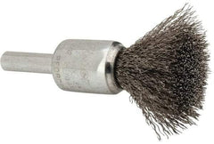 Weiler - 1/2" Brush Diam, Crimped, End Brush - 1/4" Diam Steel Shank, 25,000 Max RPM - Top Tool & Supply