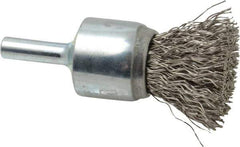 Weiler - 3/4" Brush Diam, Crimped, End Brush - 1/4" Diam Steel Shank, 22,000 Max RPM - Top Tool & Supply