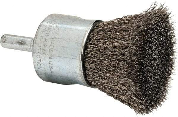 Weiler - 1" Brush Diam, Crimped, End Brush - 1/4" Diam Steel Shank, 22,000 Max RPM - Top Tool & Supply