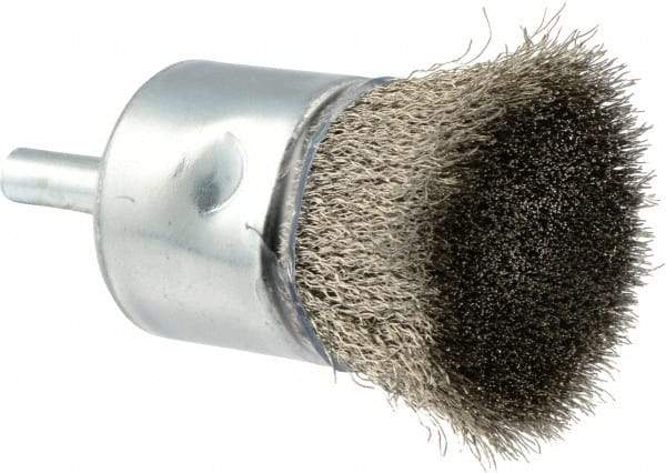 Weiler - 1" Brush Diam, Crimped, End Brush - 1/4" Diam Shank, 22,000 Max RPM - Top Tool & Supply