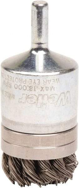 Weiler - 1-1/8" Brush Diam, Knotted, End Brush - 1/4" Diam Shank, 18,000 Max RPM - Top Tool & Supply