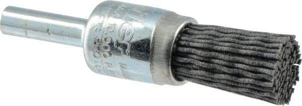 Weiler - 180 Grit, 1/2" Brush Diam, Crimped, End Brush - Very Fine Grade, 1/4" Diam Shank, 10,000 Max RPM - Top Tool & Supply