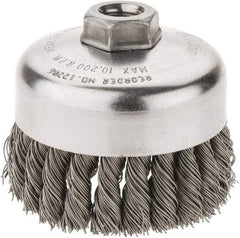 Weiler - 4" Diam, 5/8-11 Threaded Arbor, Steel Fill Cup Brush - 0.023 Wire Diam, 1-1/4" Trim Length, 9,000 Max RPM - Top Tool & Supply