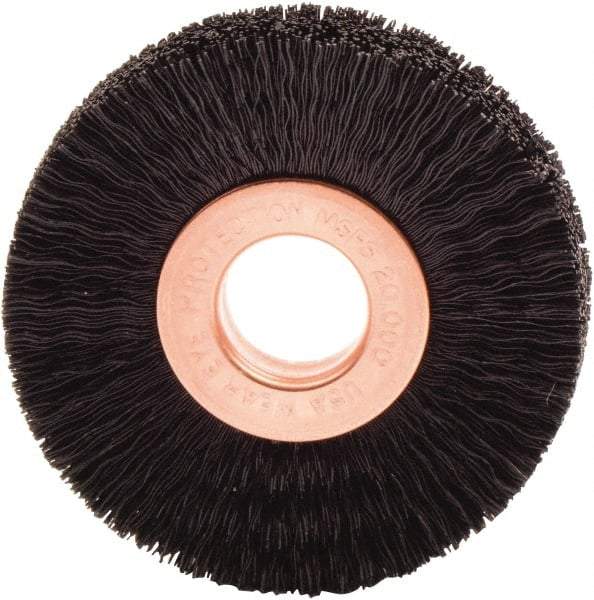 Weiler - 2" OD, 1/2" Arbor Hole, Nylon Wheel Brush - 3/8" Face Width, 1/2" Trim Length, 0.01" Filament Diam, 20,000 RPM - Top Tool & Supply