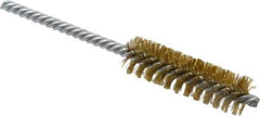 Weiler - 3/4" Diam Helical Brass Tube Brush - Double Spiral, 0.006" Filament Diam, 2-1/2" Brush Length, 5-1/2" OAL, 1/4" Diam Shank - Top Tool & Supply