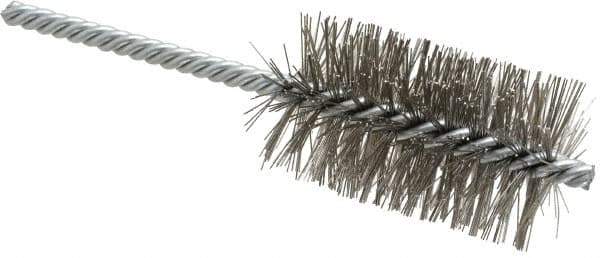 Weiler - 1-1/2" Diam Helical Stainless Steel Tube Brush - Double Spiral, 0.014" Filament Diam, 2-1/2" Brush Length, 5-1/2" OAL, 1/4" Diam Shank - Top Tool & Supply