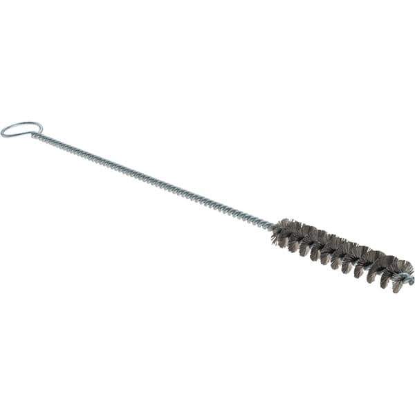 Weiler - 3/8" Diam Helical Stainless Steel Tube Brush - Single Spiral, 0.004" Filament Diam, 2" Brush Length, 8" OAL, 1/8" Diam Galvanized Steel Shank - Top Tool & Supply