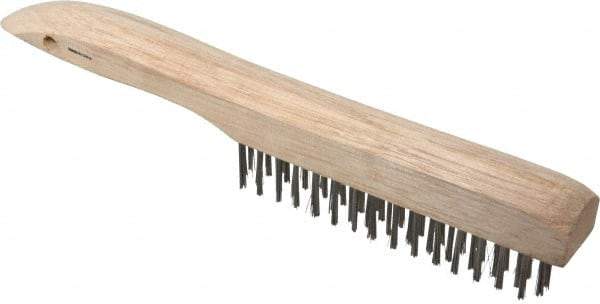 Weiler - 4 Rows x 16 Columns Shoe Handle Stainless Steel Scratch Brush - 5" Brush Length, 10" OAL, 1" Trim Length, Wood Shoe Handle - Top Tool & Supply