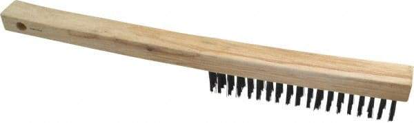 Weiler - 3 Rows x 19 Columns Curved Handle Steel Scratch Brush - 6" Brush Length, 13-1/2" OAL, 1" Trim Length, Wood Curved Handle - Top Tool & Supply