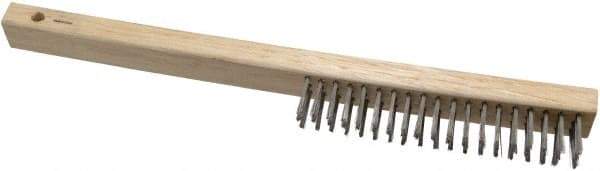 Weiler - 3 Rows x 19 Columns Curved Handle Stainless Steel Scratch Brush - 6" Brush Length, 13-1/2" OAL, 1" Trim Length, Wood Curved Handle - Top Tool & Supply